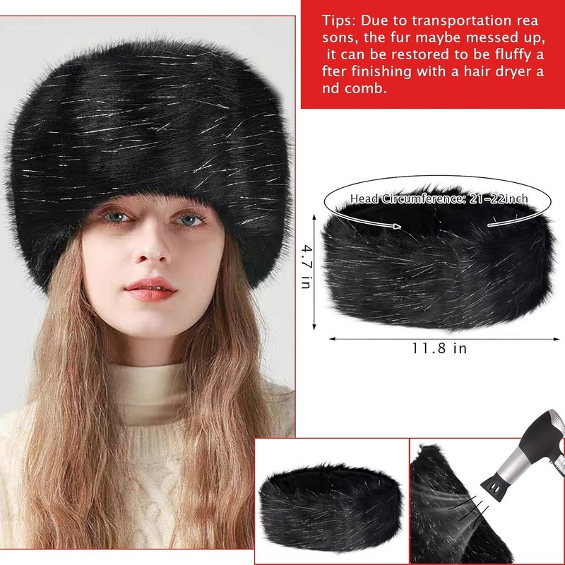 QZUnique Fuzzy Fur Leg Warmers Set - 3 Pcs Women Winter Furry Boot Cuffs Faux Fur Headband Wrist Bands Cover Long Leg Warmers - Image 2